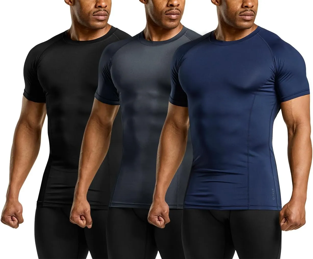 ATHLIO Men's Cool Dry Short Sleeve Compression Shirts, Sports Baselayer T-Shirts Tops, Athletic Workout Shirt