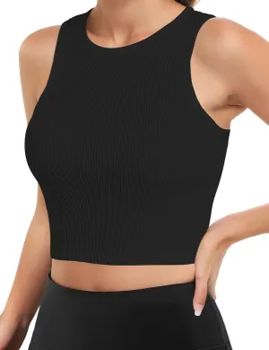 AURUZA Workout Tank Tops Woman, Seamless Ribbed Crop Tank Tops for Women, Sleeveless Racerback High Neck Tank Tops for Women