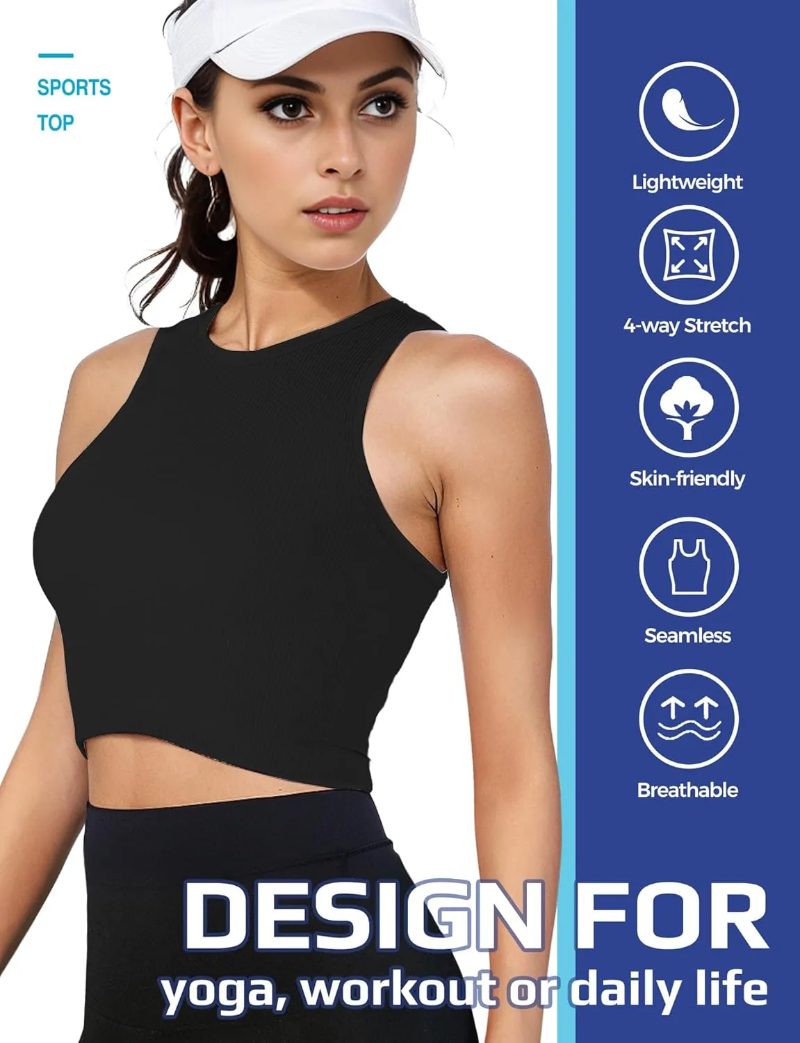 AURUZA Workout Tank Tops Woman, Seamless Ribbed Crop Tank Tops for Women, Sleeveless Racerback High Neck Tank Tops for Women