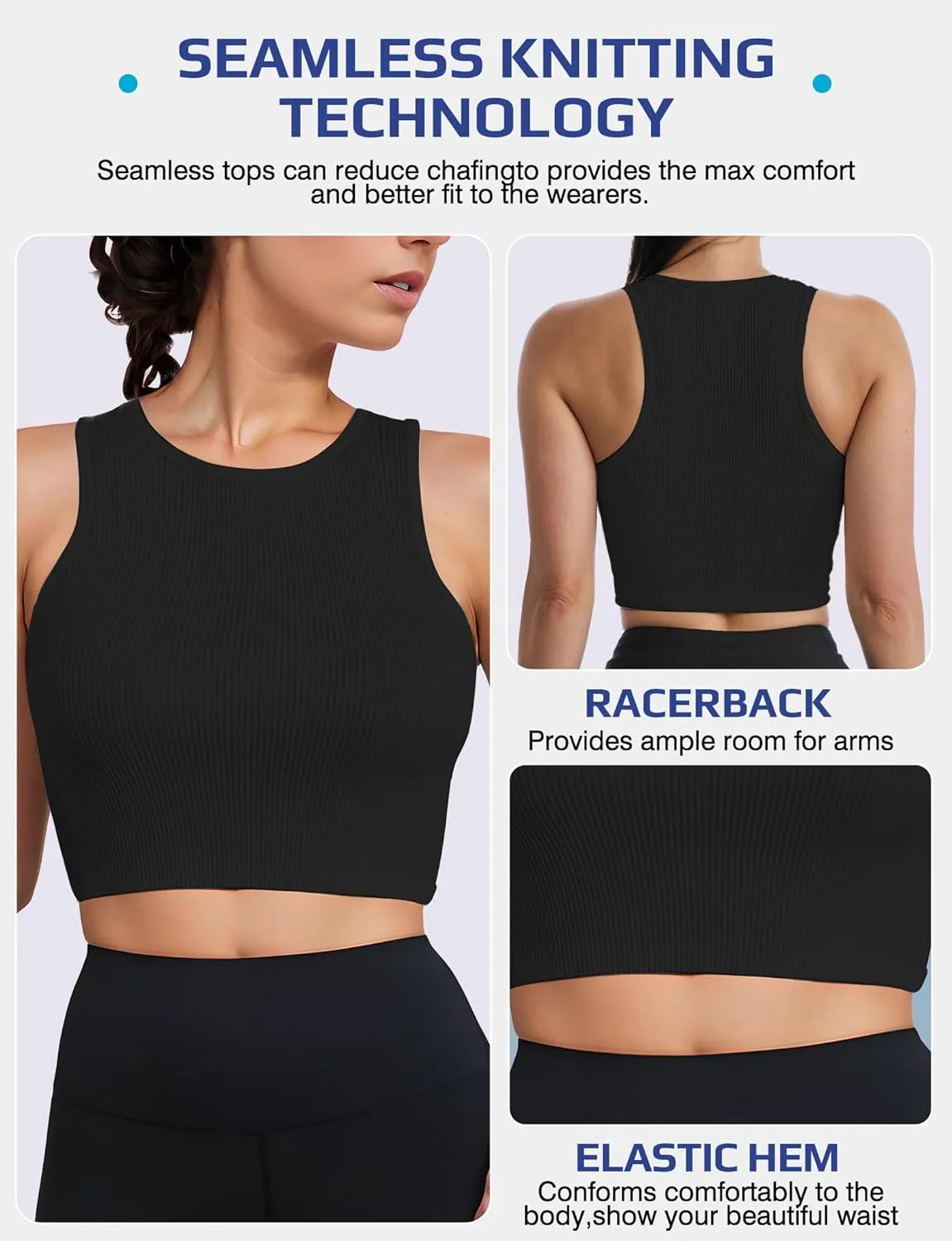 AURUZA Workout Tank Tops Woman, Seamless Ribbed Crop Tank Tops for Women, Sleeveless Racerback High Neck Tank Tops for Women