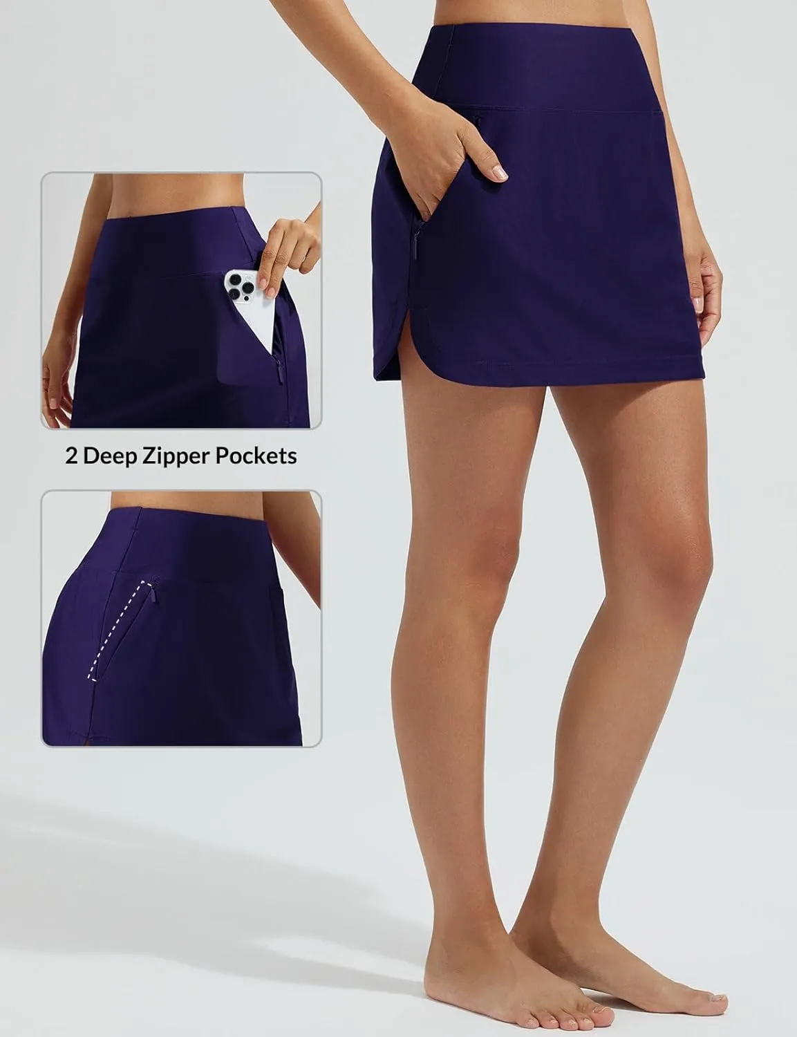 baleaf Women's 2025 17" Swim Skirt Bottoms High Waisted Modest Bathing Suit Skirt Tummy Control Swim Bottoms