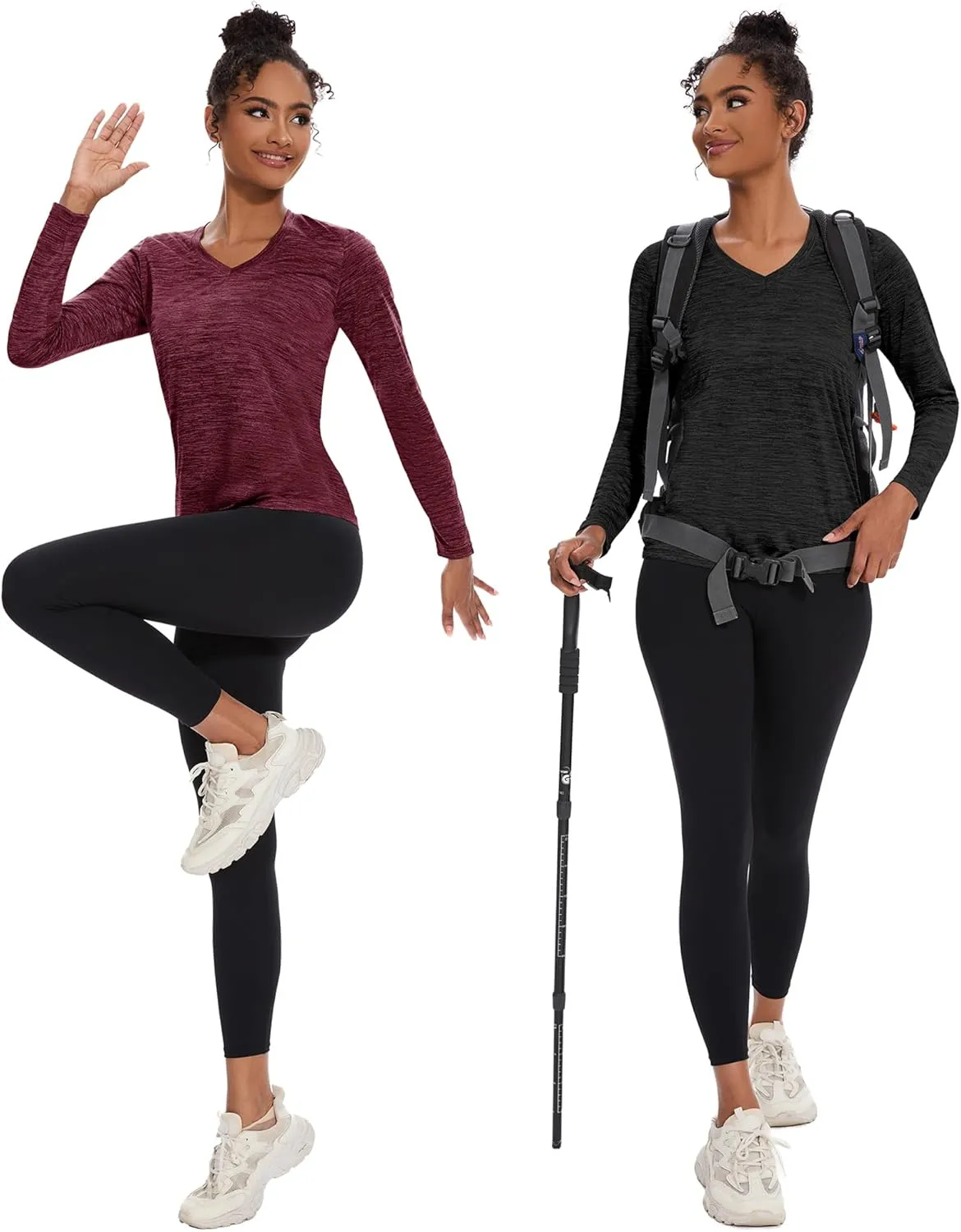BALENNZ Long Sleeve Workout Shirts for Women V Neck Moisture Wicking Quick Dry Gym Athletic Top Shirts