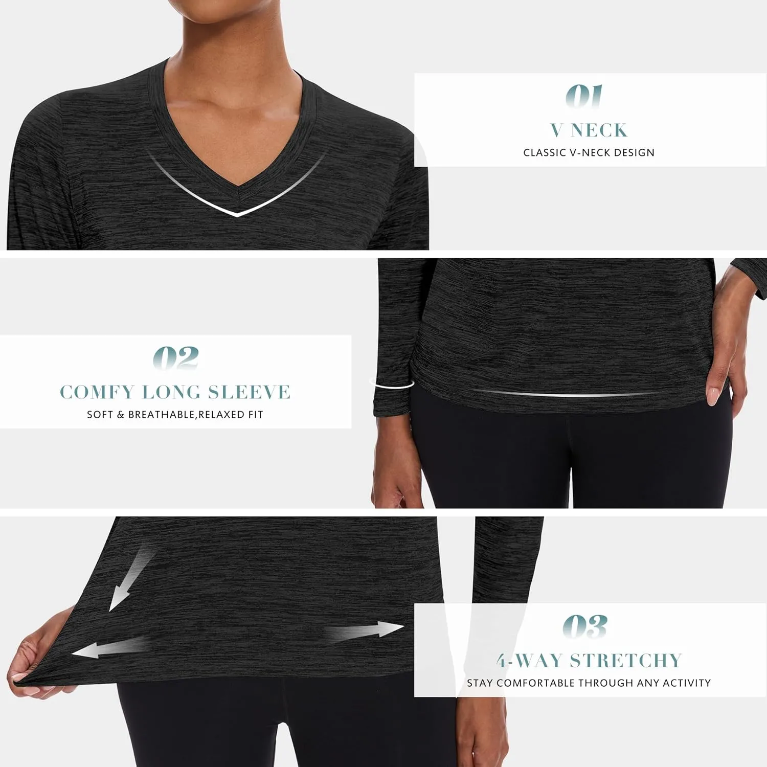 BALENNZ Long Sleeve Workout Shirts for Women V Neck Moisture Wicking Quick Dry Gym Athletic Top Shirts