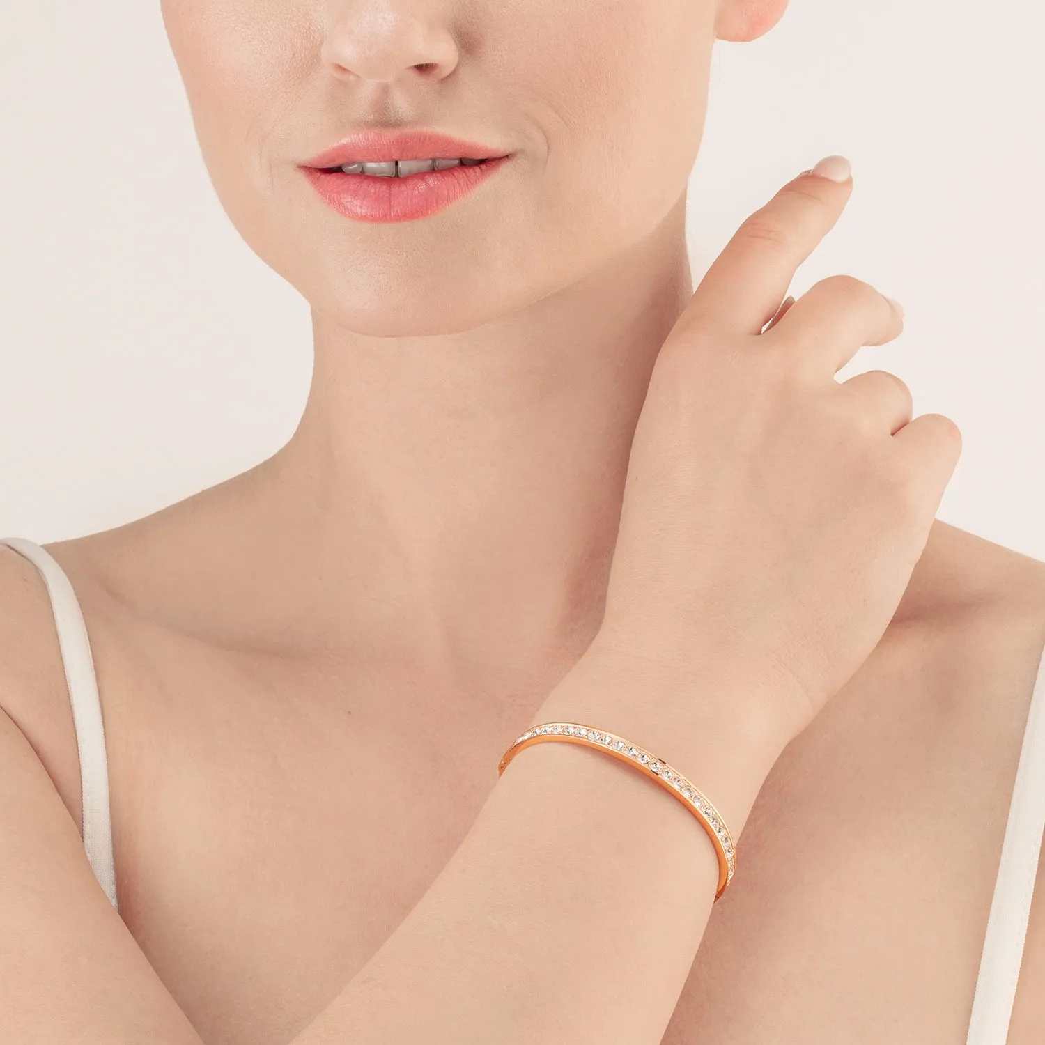 Bangle stainless steel & crystals rose gold crystal (size 17 cm)