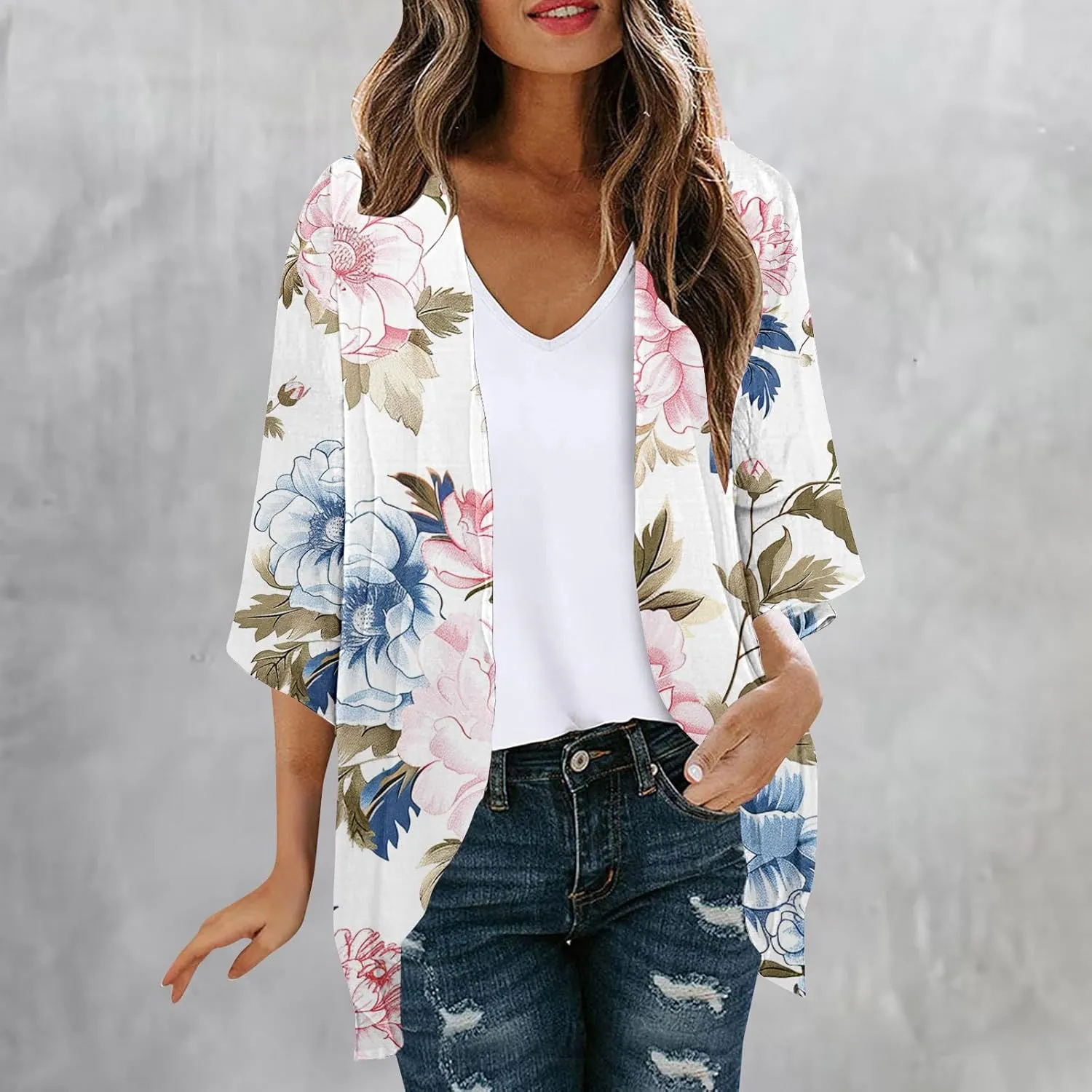 Beach Cover Ups for Women Summer Lightweight Floral Printed Chiffon Cardigan Dressy Casual Vacation Boho Blouses Tops