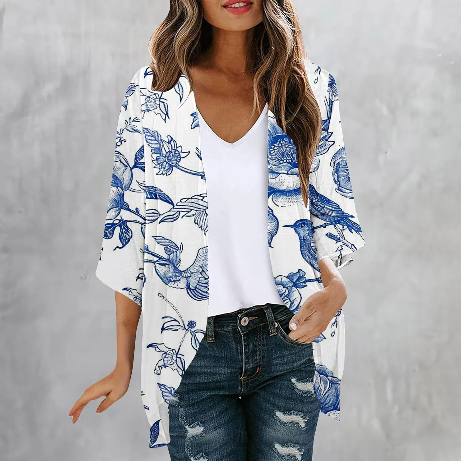 Beach Cover Ups for Women Summer Lightweight Floral Printed Chiffon Cardigan Dressy Casual Vacation Boho Blouses Tops