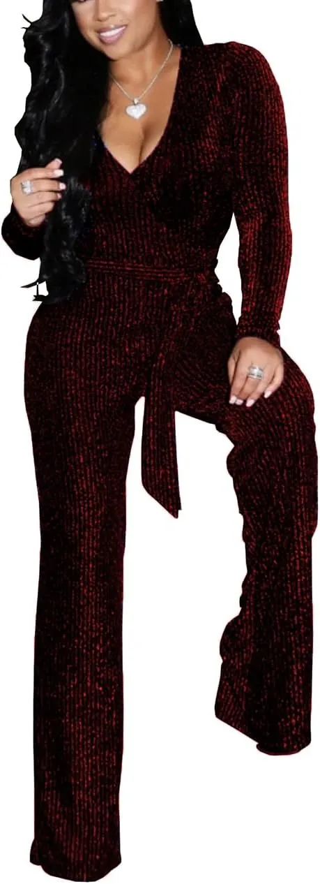 BessCops Women Casual Loose Short Sleeve Belted Wide Leg Pant Romper Jumpsuits