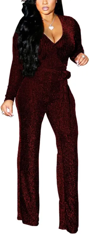 BessCops Women Casual Loose Short Sleeve Belted Wide Leg Pant Romper Jumpsuits