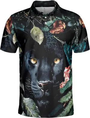 Black Jaguar Polo Shirts for Men - Panther Cat Mens Quick Dry Short Sleeve Polo Shirts Series 18