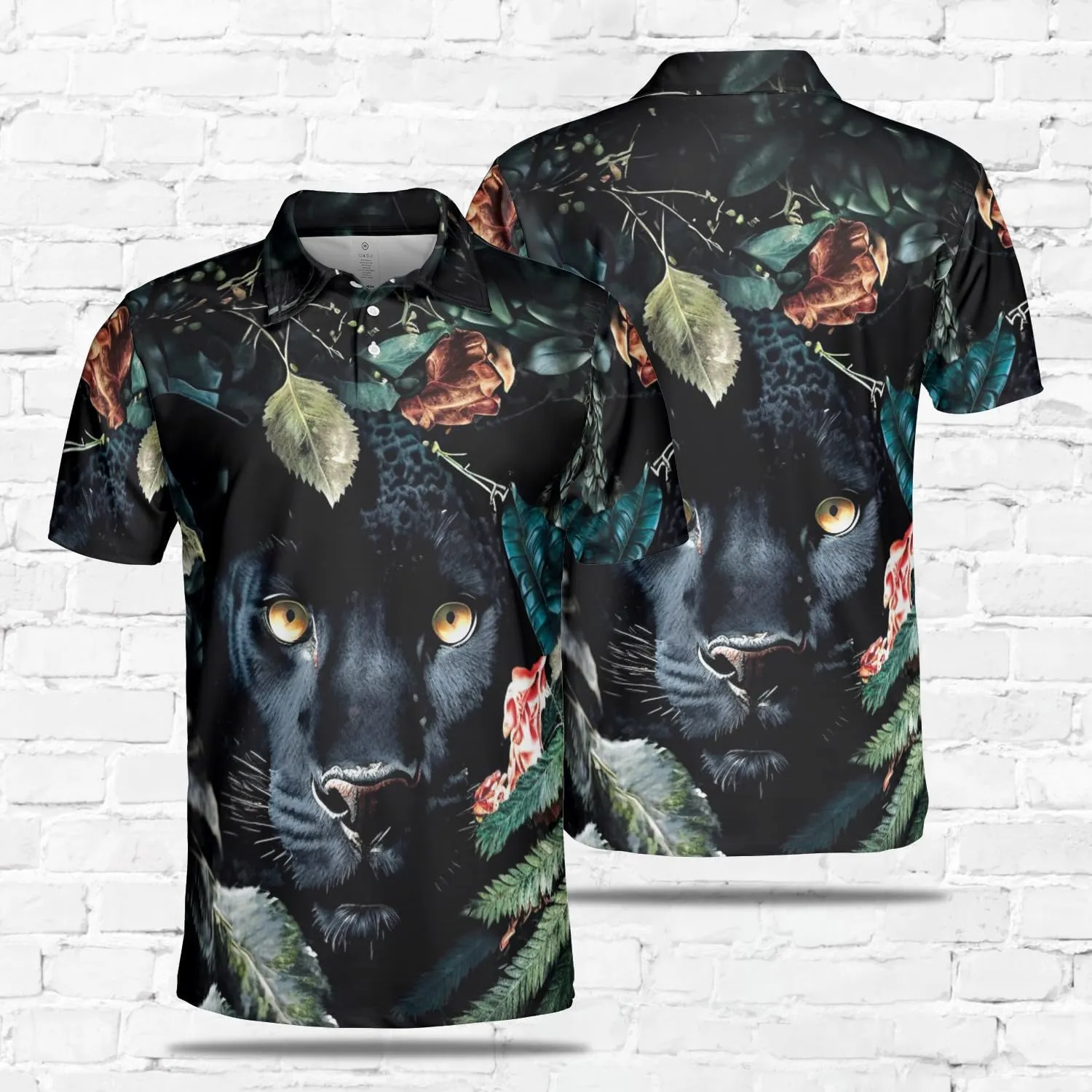 Black Jaguar Polo Shirts for Men - Panther Cat Mens Quick Dry Short Sleeve Polo Shirts Series 18