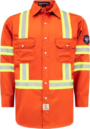 BOCOMAL FR Shirts High Visibility/Hi Vis Flame Resistant/Fire Retardant Shirt 7.5oz Men's Reflective Shirts