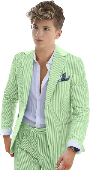Boys Seersucker Suit 2 Piece Tuxedo for Boys Striped Blazer Pants Boys Summer Beach Wedding Suit