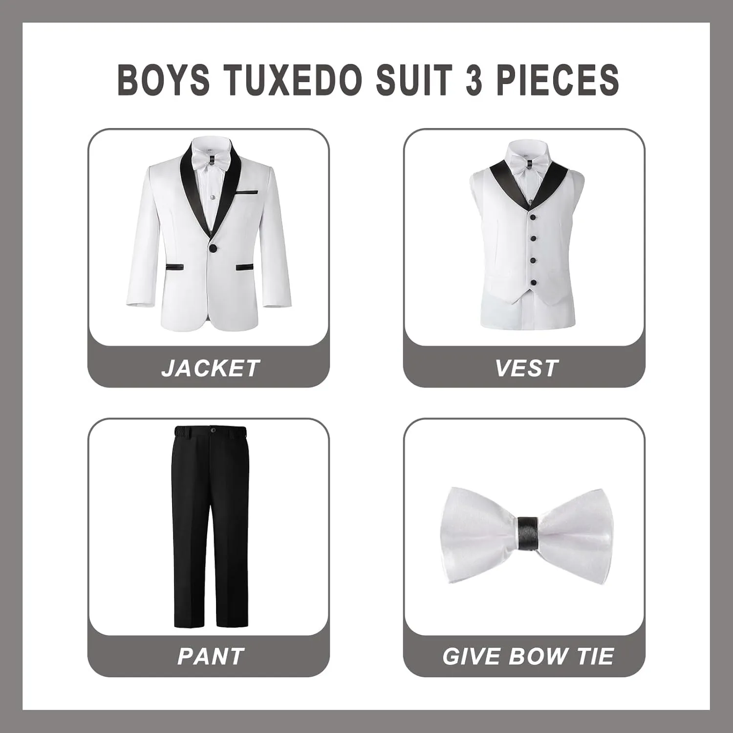 Boys Tuxedo Suit Shawl Lapel Slim Fit 3 Pieces Boys Formal Outfit Kids Tuxedo Suit for Teenage Boys