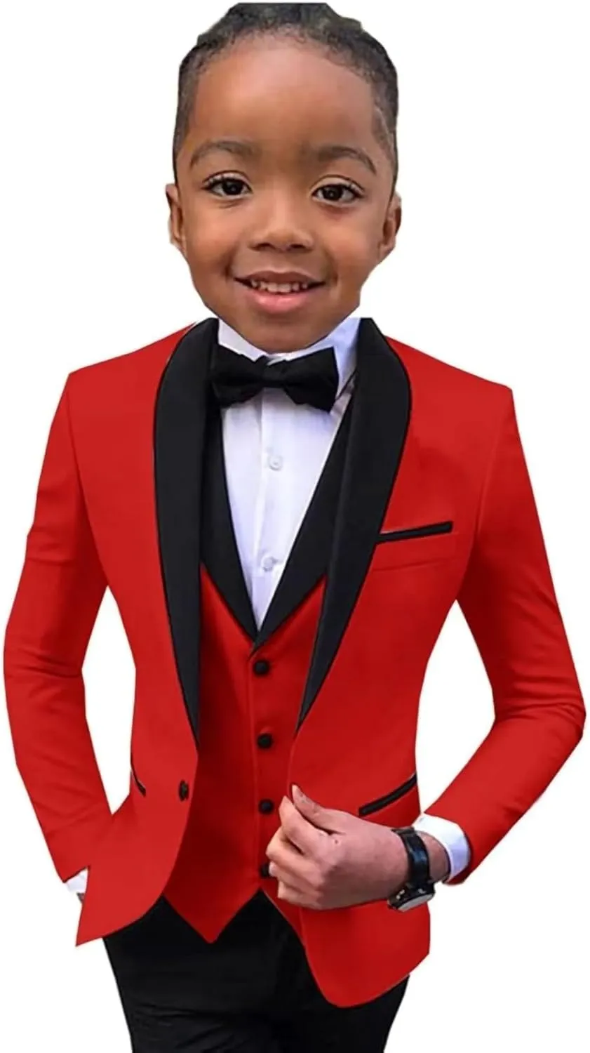 Boys Tuxedo Suit Shawl Lapel Slim Fit 3 Pieces Boys Formal Outfit Kids Tuxedo Suit for Teenage Boys