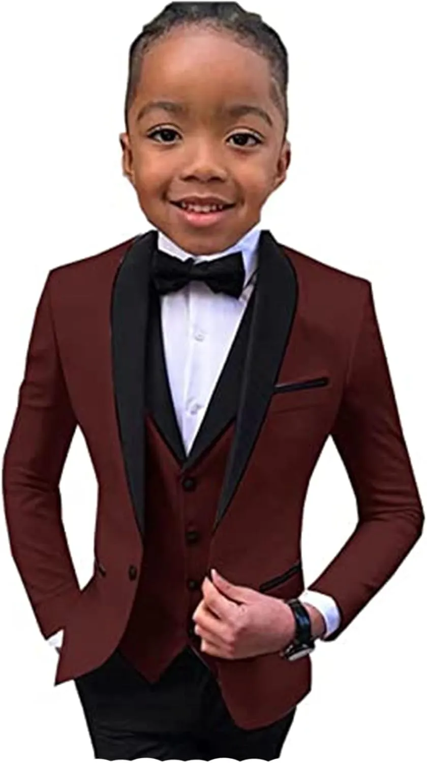 Boys Tuxedo Suit Shawl Lapel Slim Fit 3 Pieces Boys Formal Outfit Kids Tuxedo Suit for Teenage Boys