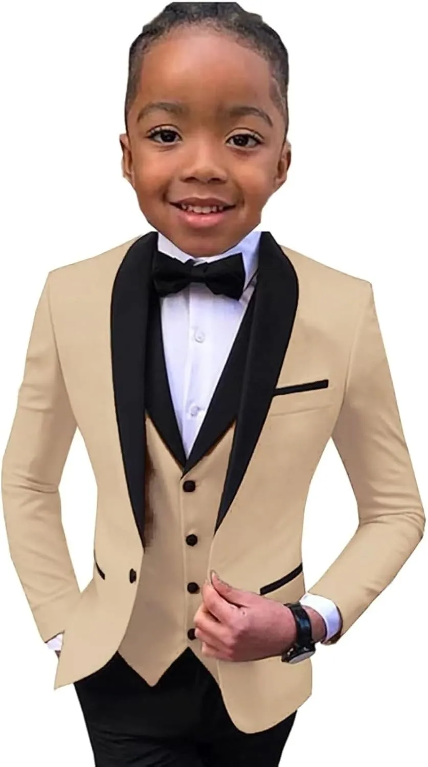 Boys Tuxedo Suit Shawl Lapel Slim Fit 3 Pieces Boys Formal Outfit Kids Tuxedo Suit for Teenage Boys