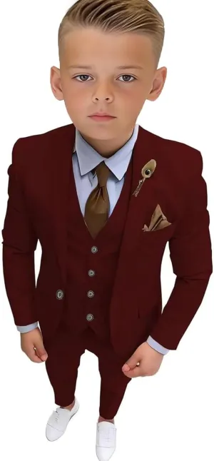 Boys Tuxedo Suit Slim Fit Three Piece Kids Tuxedo Suit for Boys Formal Suit Jacket Blazer Pants Vest Set