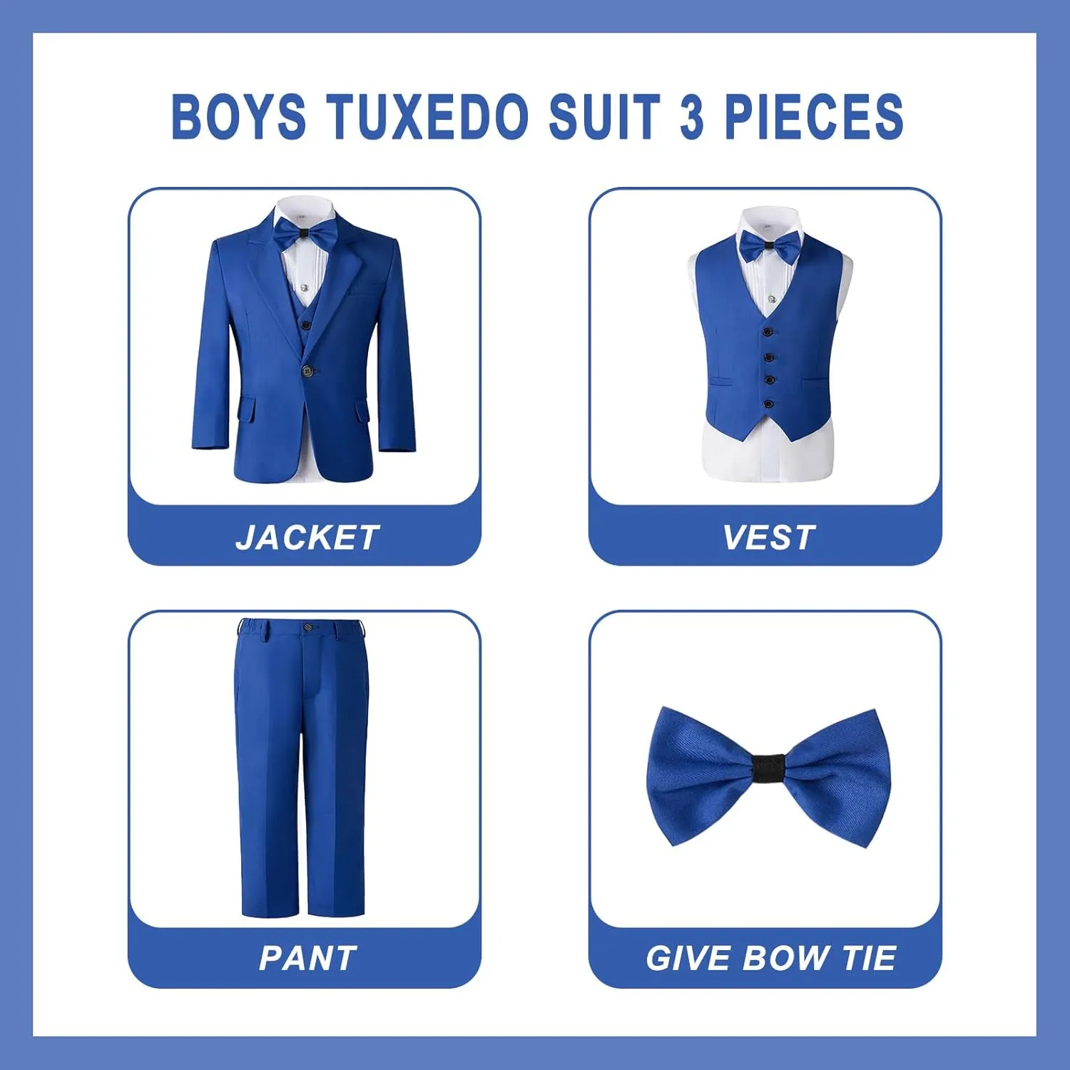 Boys Tuxedo Suit Slim Fit Three Piece Kids Tuxedo Suit for Boys Formal Suit Jacket Blazer Pants Vest Set