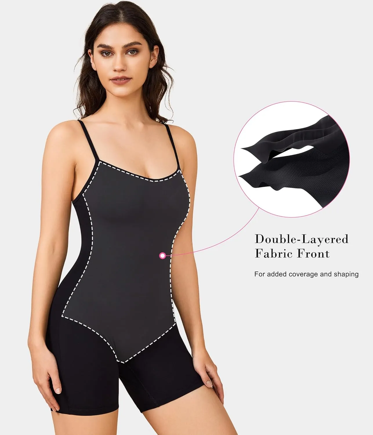 BRABIC Workout One Piece Jumpsuits for Women Spaghetti Strap Shorts Rompers Tummy Control Bodysuit Sleeveless Summer Outfits