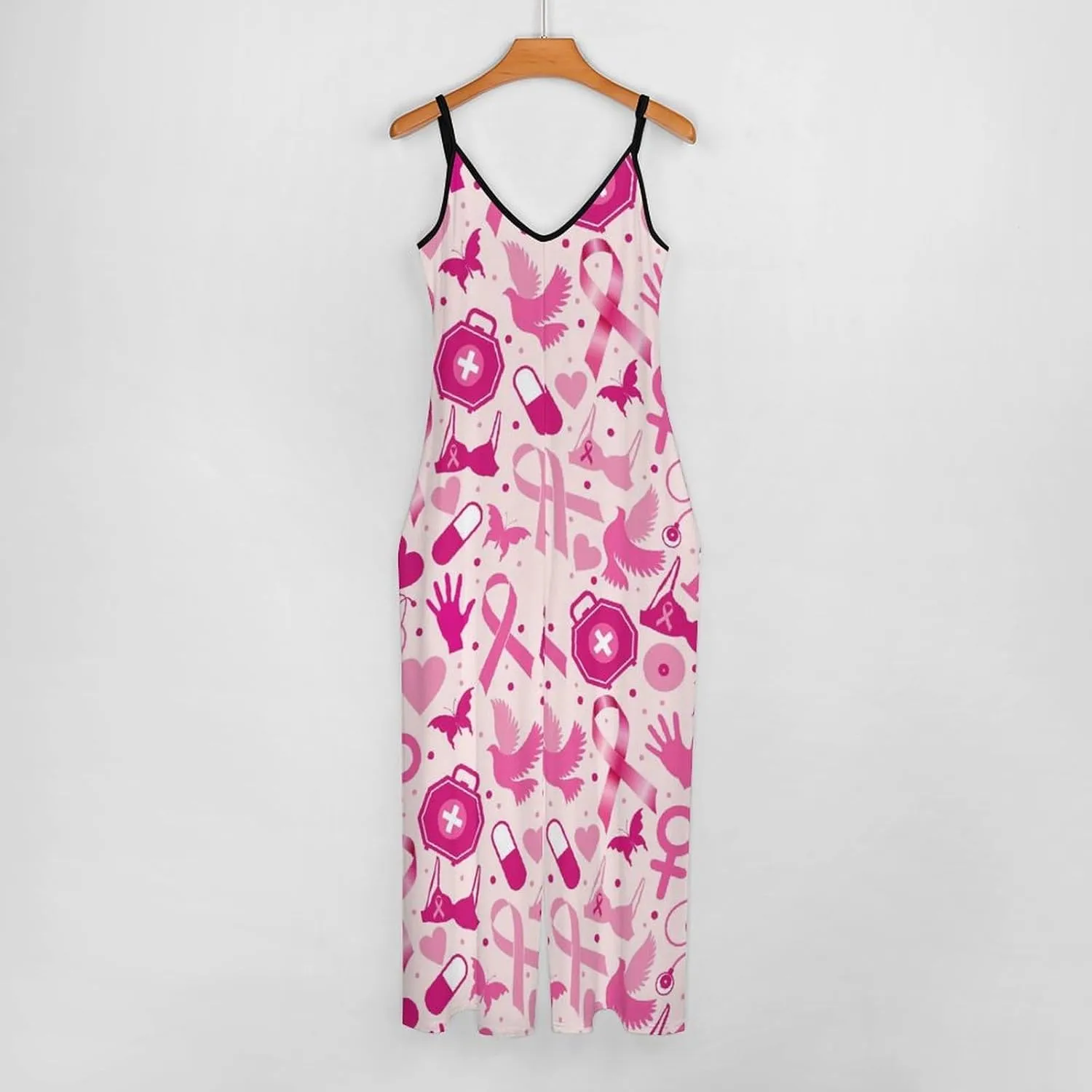 Breast Cancer Awareness Month Suspender Womans Sexy Slings Rompers Sleeveless Jumpsuits Rompers Loose Bow Shoulder