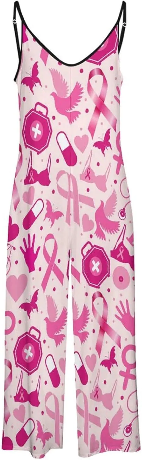 Breast Cancer Awareness Month Suspender Womans Sexy Slings Rompers Sleeveless Jumpsuits Rompers Loose Bow Shoulder