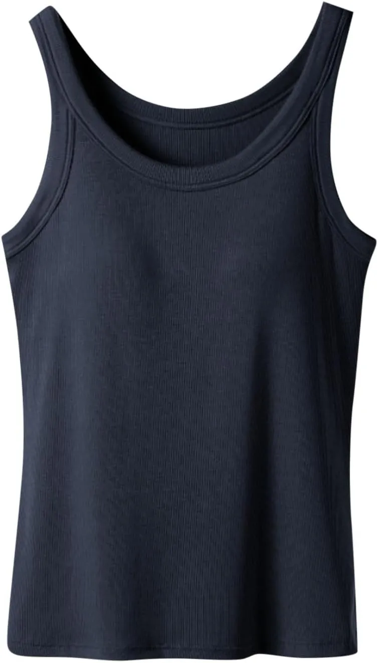 Built in Bra Tank Tops for Women Summer Casual Sleeveless Strap Camisole Plus Size Cotton Padded Workout Tops