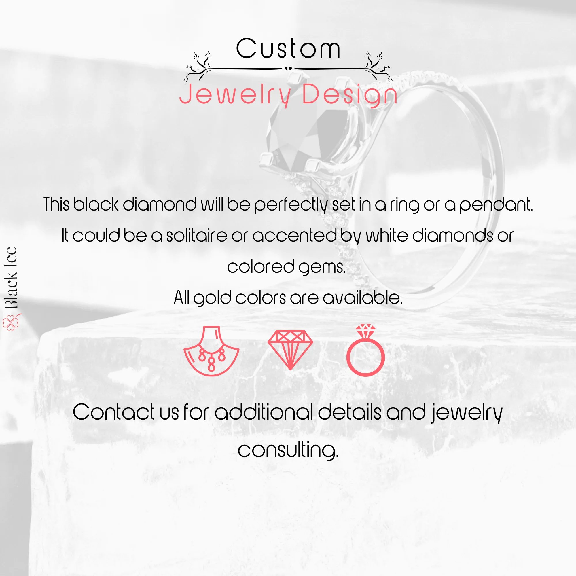 Butterfly  Unique  Natural Black Diamond Round Engagement Ring