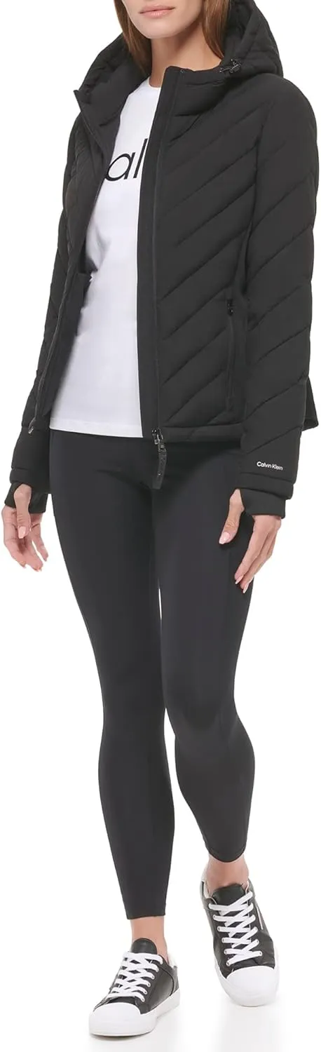 Calvin Klein Women's Scuba Side Panel and Sleeve Detail Adjustable Hood Zip Pocketspuffer