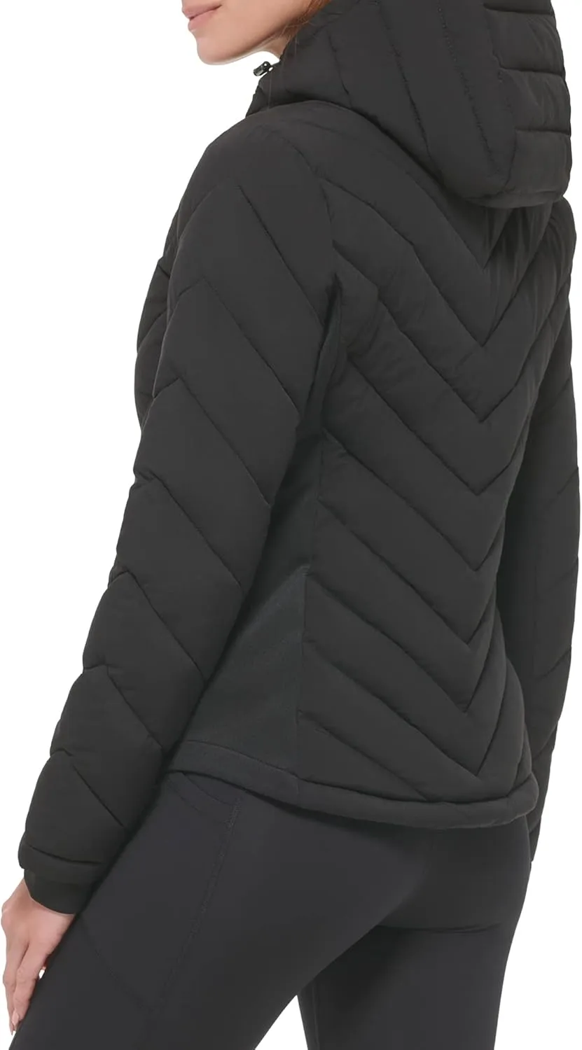Calvin Klein Women's Scuba Side Panel and Sleeve Detail Adjustable Hood Zip Pocketspuffer