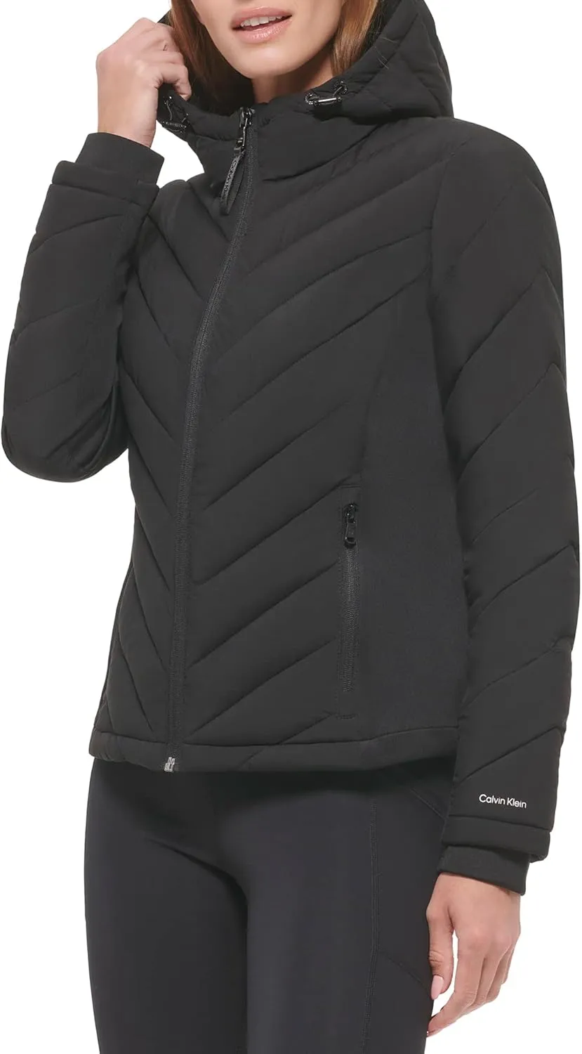 Calvin Klein Women's Scuba Side Panel and Sleeve Detail Adjustable Hood Zip Pocketspuffer
