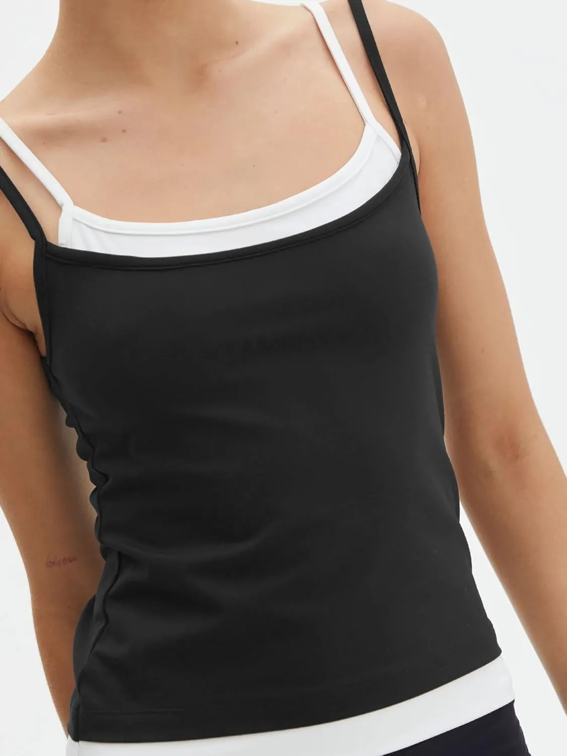 Cami Tank Tops for Women Color Block Spaghetti Strap Y2K Camisole Tops Slim Fit Shirts Strappy Fake Two Piece Tops