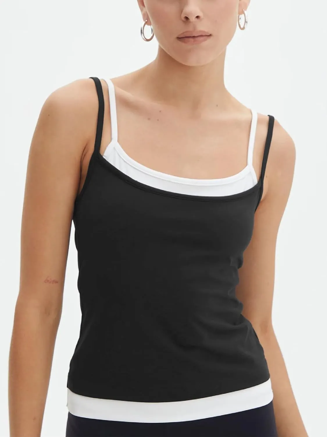 Cami Tank Tops for Women Color Block Spaghetti Strap Y2K Camisole Tops Slim Fit Shirts Strappy Fake Two Piece Tops