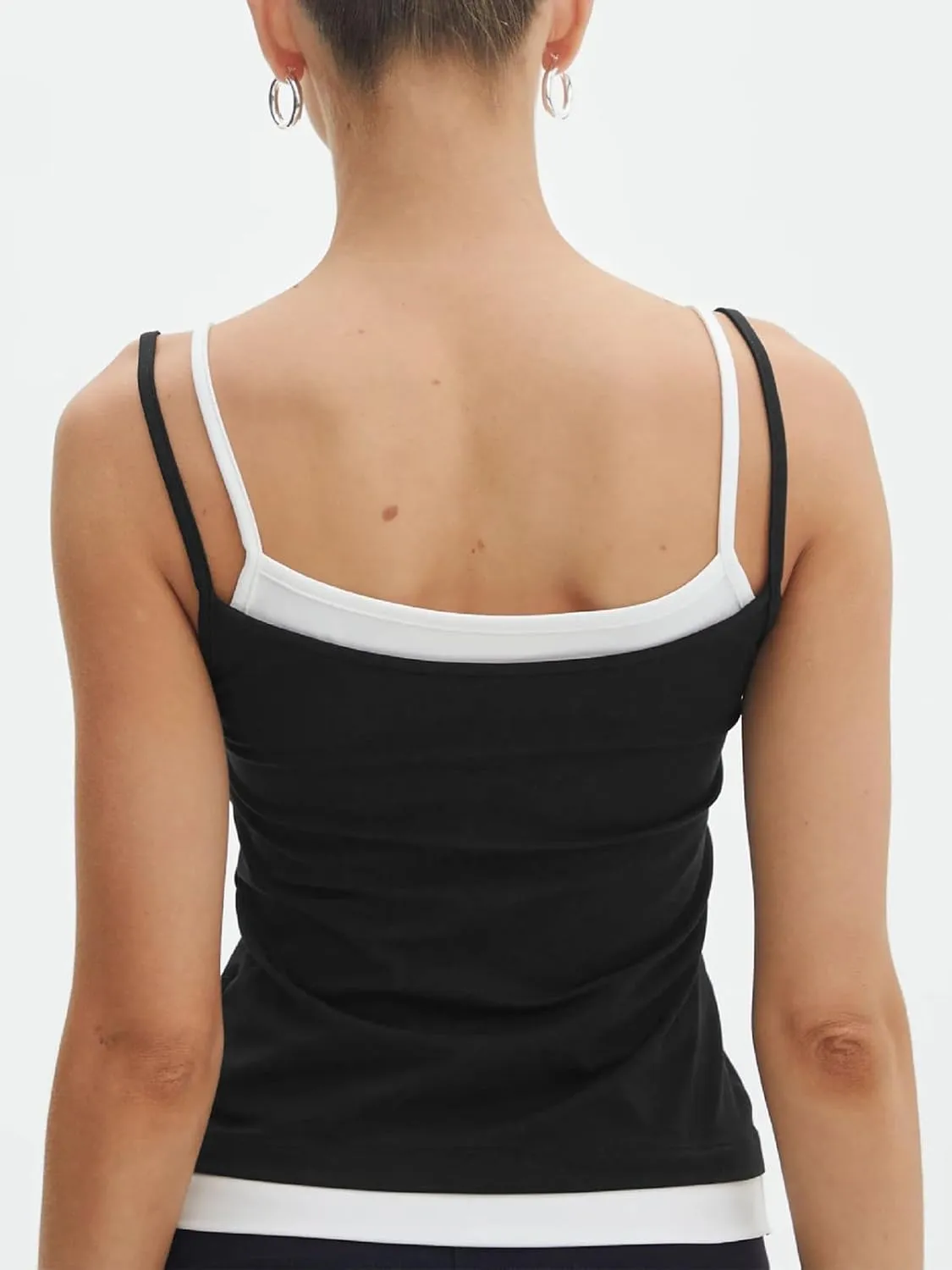 Cami Tank Tops for Women Color Block Spaghetti Strap Y2K Camisole Tops Slim Fit Shirts Strappy Fake Two Piece Tops