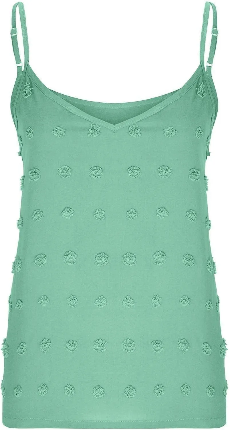 Camisole Tops for Women Adjustable Spaghetti Strap Tank Tops Sleeveless Pom Pom Shirt Casual Flowy Swiss Dot Blouse
