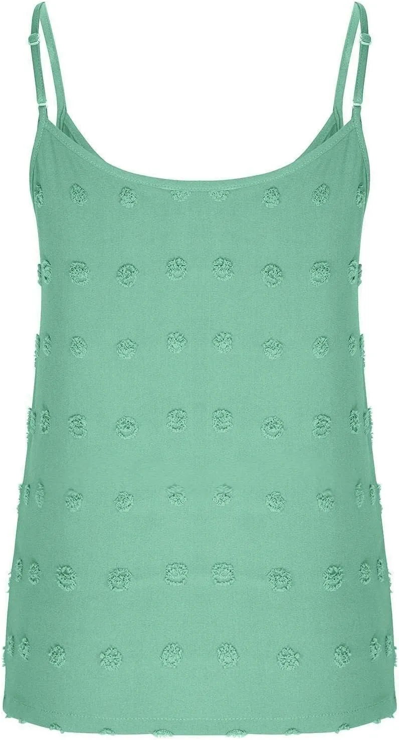 Camisole Tops for Women Adjustable Spaghetti Strap Tank Tops Sleeveless Pom Pom Shirt Casual Flowy Swiss Dot Blouse