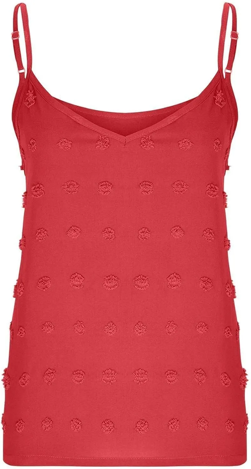 Camisole Tops for Women Adjustable Spaghetti Strap Tank Tops Sleeveless Pom Pom Shirt Casual Flowy Swiss Dot Blouse