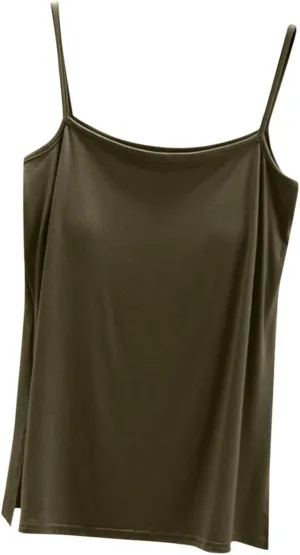 Camisole Tops for Women Built in Bra Spring Summer Sleeveless Seamless Underwear Spaghetti Thin Strap Yoga Tank Tops