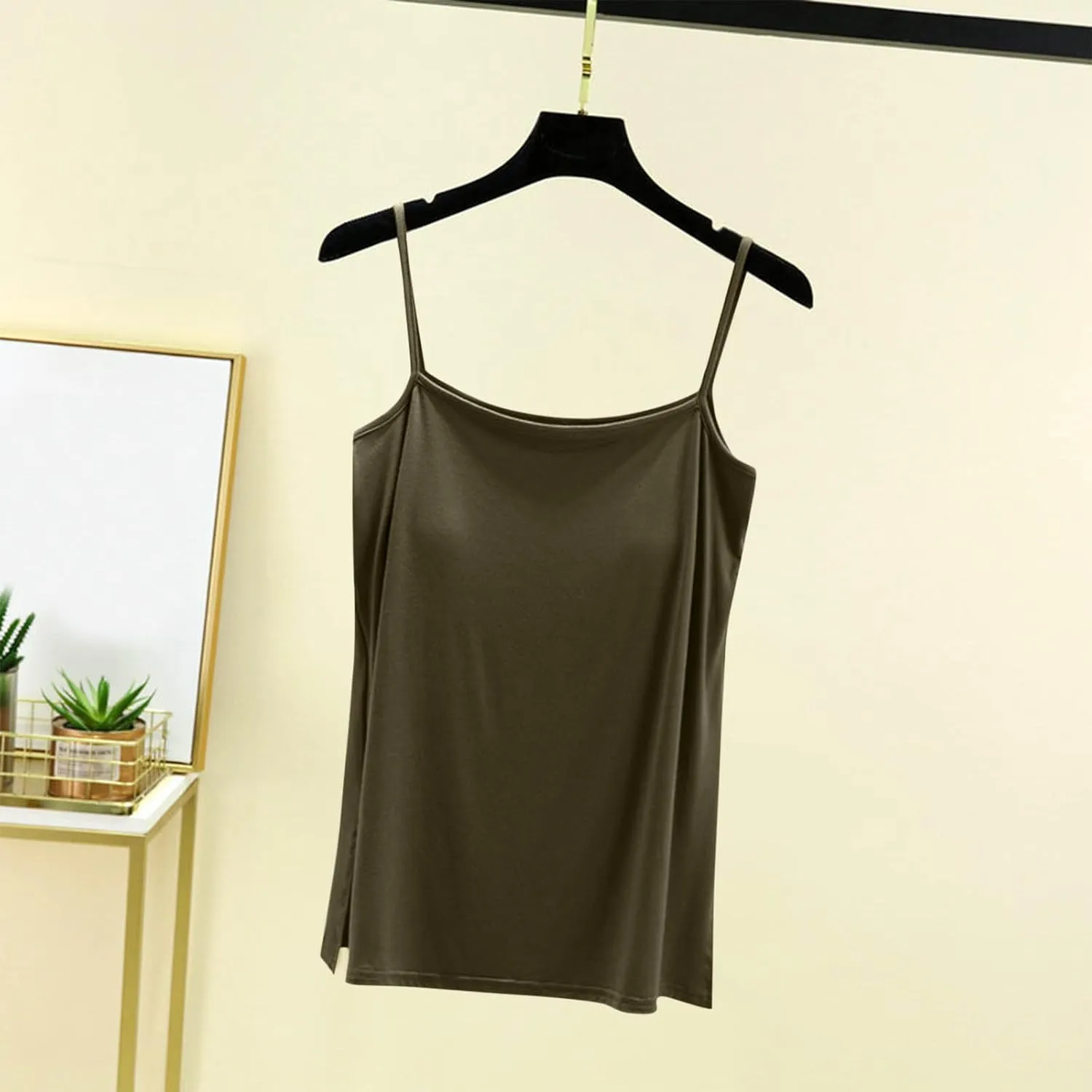 Camisole Tops for Women Built in Bra Spring Summer Sleeveless Seamless Underwear Spaghetti Thin Strap Yoga Tank Tops