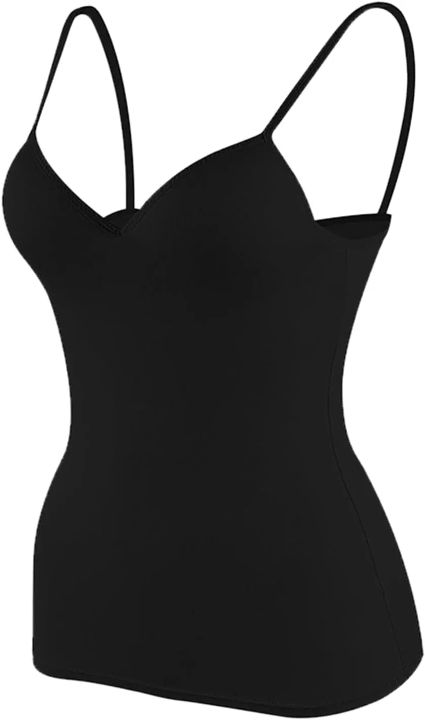 Camisole Tops for Women Built in Bra Summer Beach Vacation Sleeveless Tops Sexy Spaghetti Strap Tank Top Yoga Workout Sports