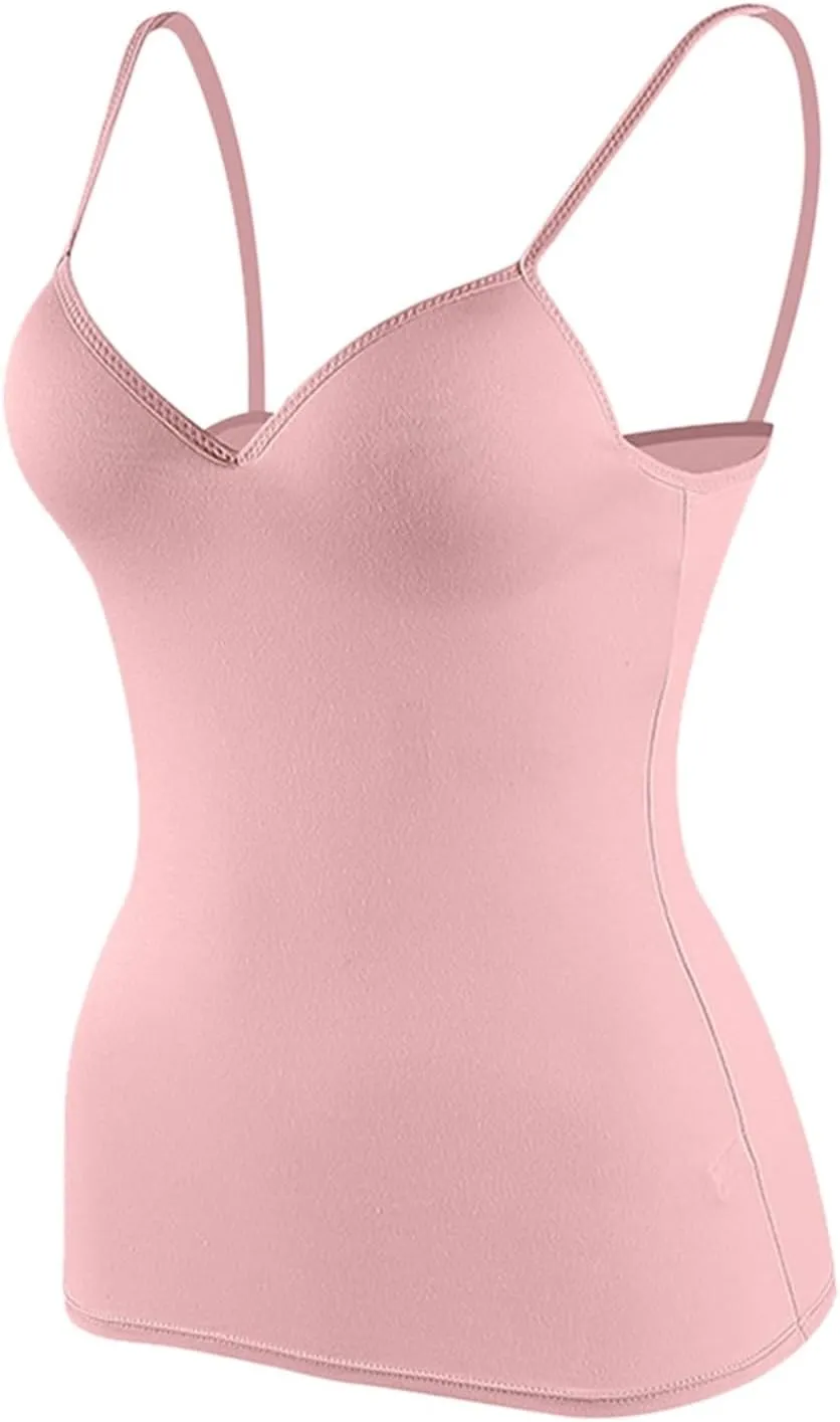 Camisole Tops for Women Built in Bra Summer Beach Vacation Sleeveless Tops Sexy Spaghetti Strap Tank Top Yoga Workout Sports