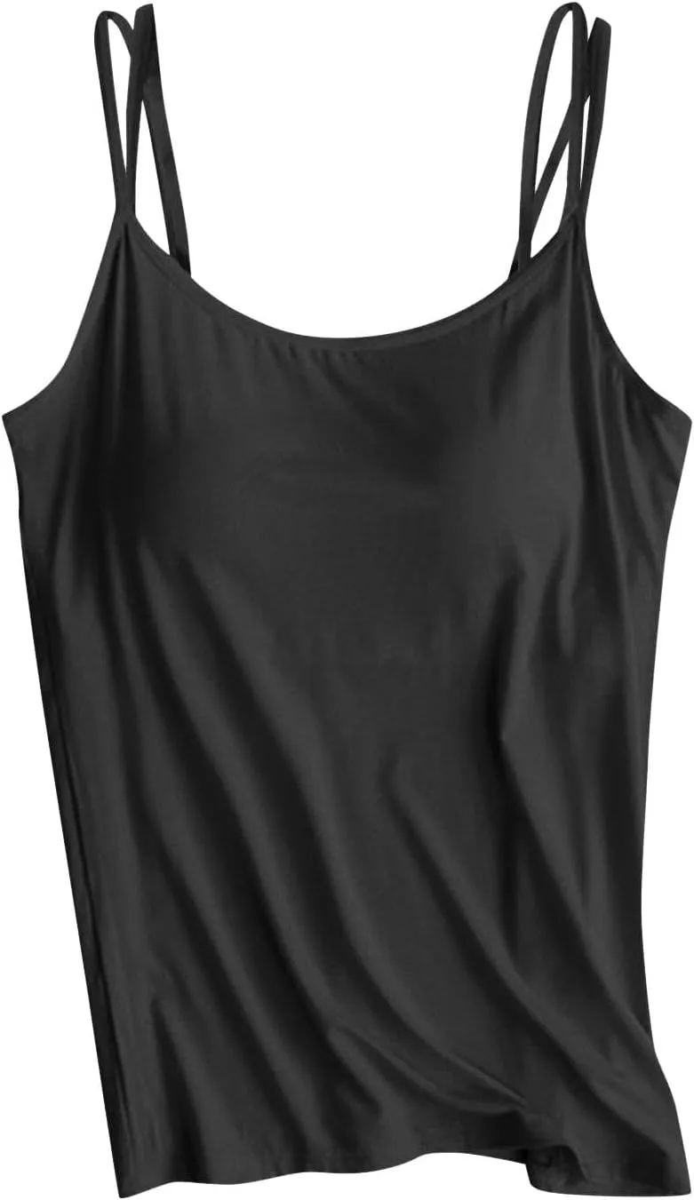 Camisole Tops for Women Built in Bra Summer Sleeveless Undershirt Sexy Spaghetti Strap Tank Top Yoga Workout Sports Camisoles