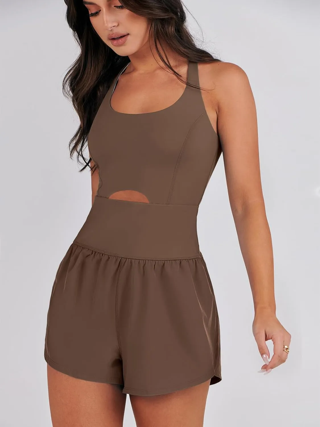 Caracilia Women's Workout Athletic Romper Summer Sets Short Jumpsuits Onesie Running Outfits Exercise Gym 2025 Trendy Clothes