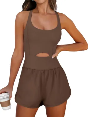 Caracilia Women's Workout Athletic Romper Summer Sets Short Jumpsuits Onesie Running Outfits Exercise Gym 2025 Trendy Clothes