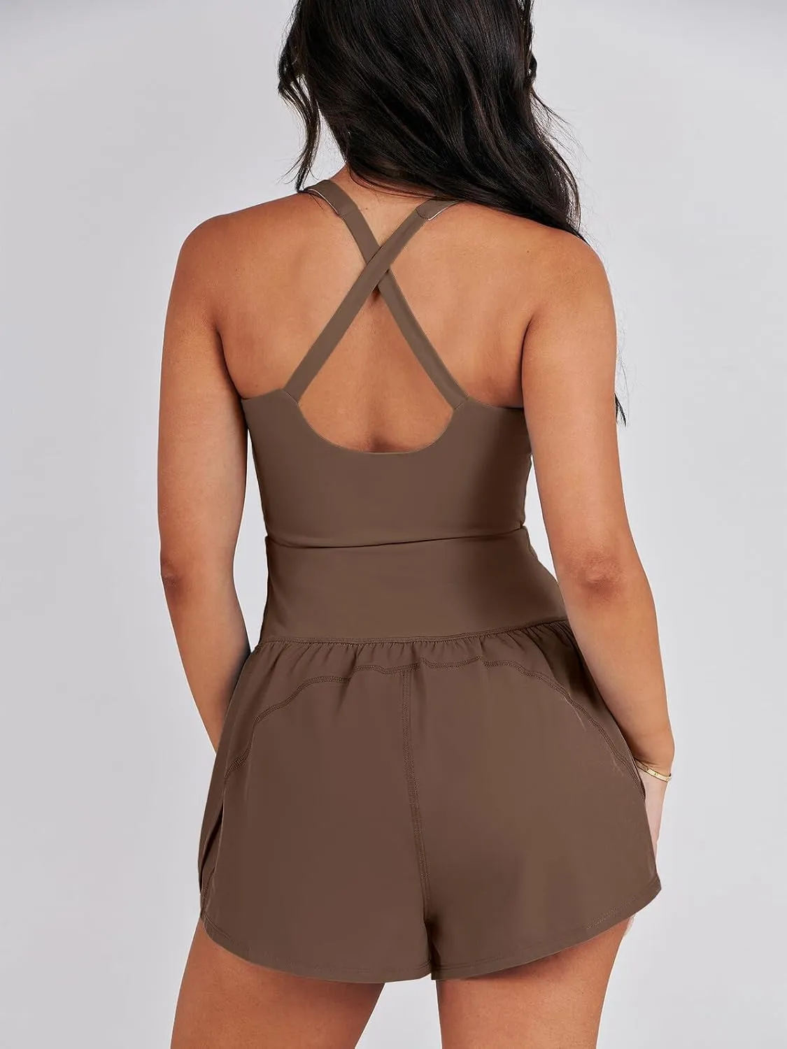 Caracilia Women's Workout Athletic Romper Summer Sets Short Jumpsuits Onesie Running Outfits Exercise Gym 2025 Trendy Clothes