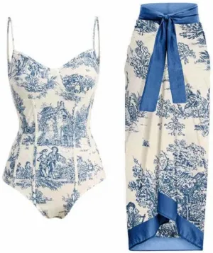 Cbcbtwo Swim Suits for Women 2025 Bathing Suit with Maxi Wrap Skirts 2 PC Floral Print Swimsuit Tummy Control One-Pieces Sets