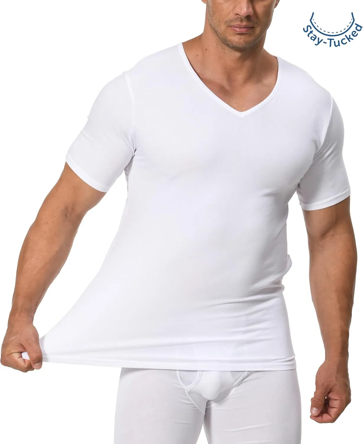 Comfneat Men's 3-Pack Undershirts Stretchy Cotton Spandex T-Shirts V-Neck Shirts for Men