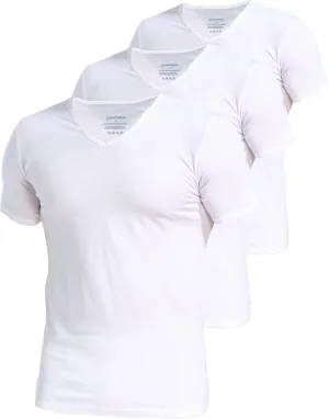 Comfneat Men's 3-Pack Undershirts Stretchy Cotton Spandex T-Shirts V-Neck Shirts for Men