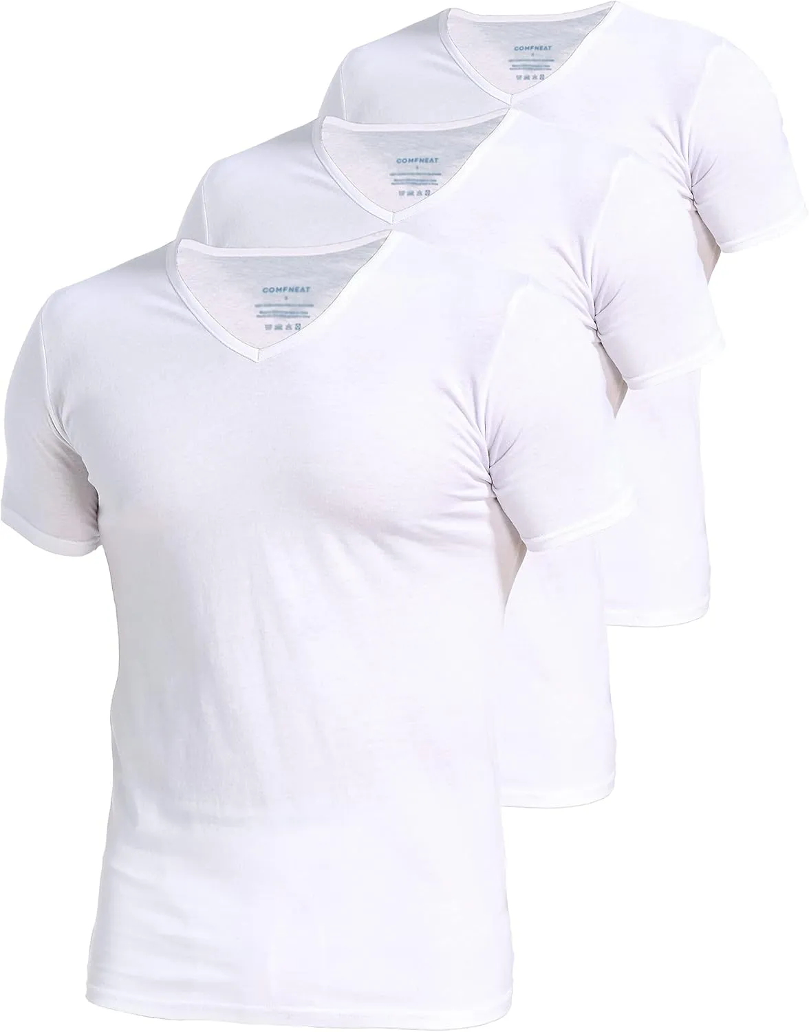 Comfneat Men's 3-Pack Undershirts Stretchy Cotton Spandex T-Shirts V-Neck Shirts for Men
