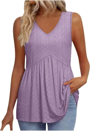 Comfy and Breathable Peplum Tunic Tops for Women Loose Fit Tank Top Summer Casual Dressy V-Neck Sleevless Shirts 2025