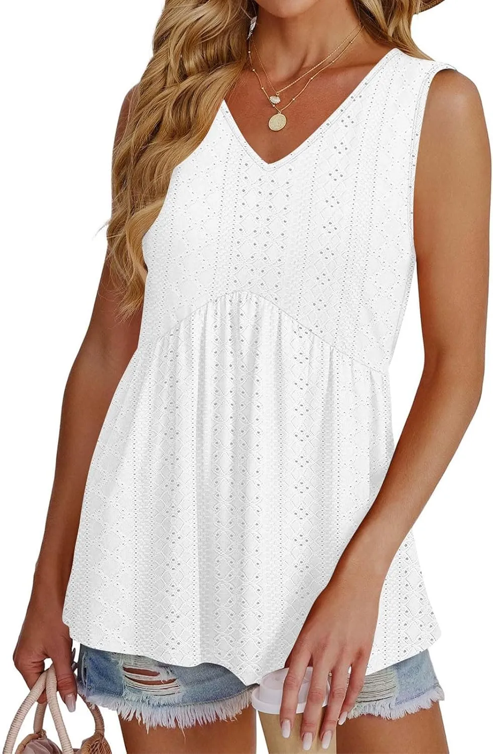 Comfy and Breathable Peplum Tunic Tops for Women Loose Fit Tank Top Summer Casual Dressy V-Neck Sleevless Shirts 2025